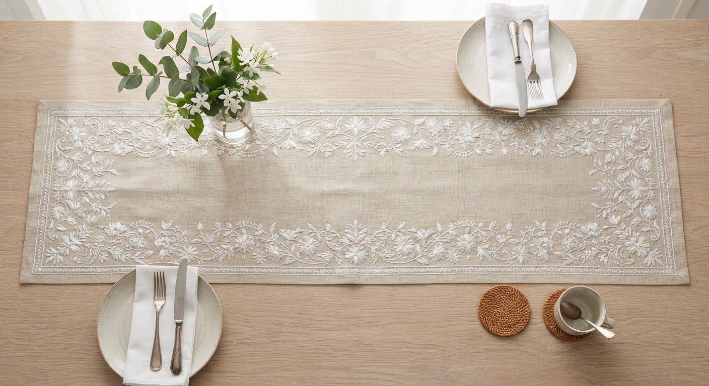 Embroidered Table Runner — Table Linen